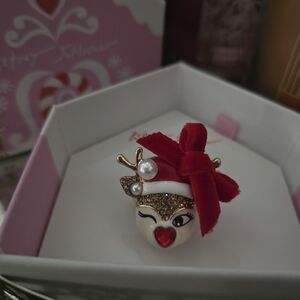 Charming Holiday Reindeer Ring with Red Bow